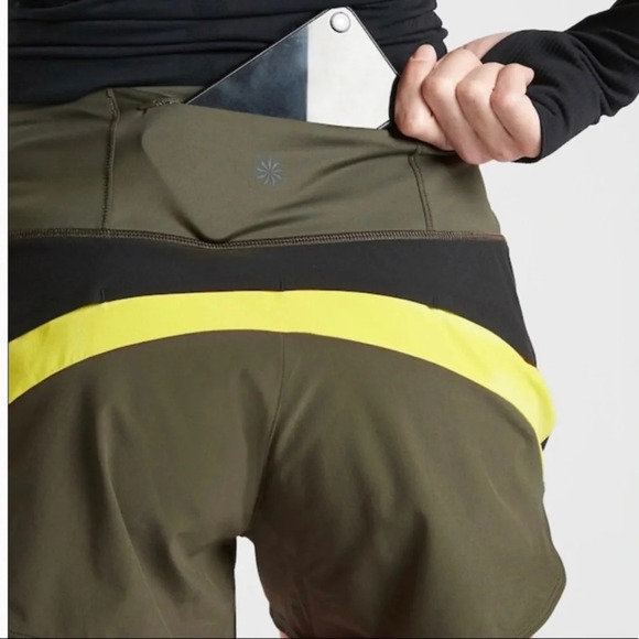 Athleta Running Free Shorts 3.5” Green Yellow Colorblock - Picture 2 of 10